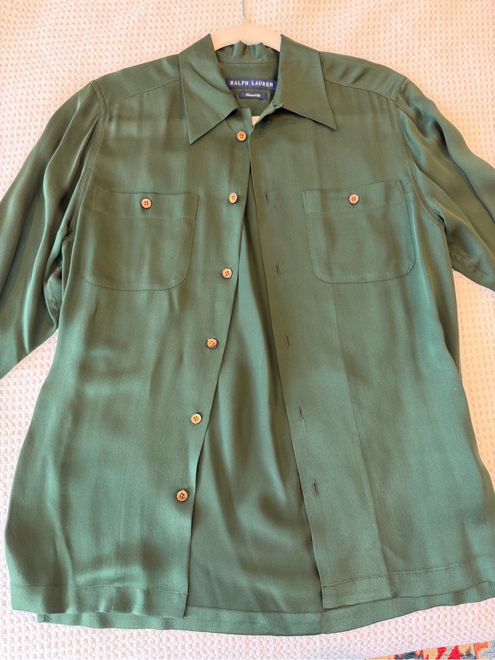 Ralph Lauren Green 100% Silk Button Down Blouse